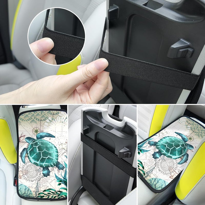 Adastrah Universal Car Center Console Cushion Pad,Sea Turtle 2 Car Armrest Pad Car Armrest Seat Box Cover Protector for Most Vehicle, SUV, Truck, Car - Image 2